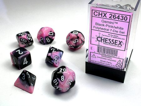 Chessex Gemini Black-Pink White 7-Die Set For Sale