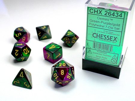 Chessex Gemini Green-Purple Gold 7-Die Set For Discount