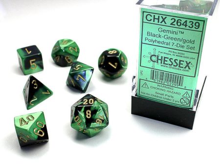 Chessex Gemini Black-Green Gold 7-Die Set Supply