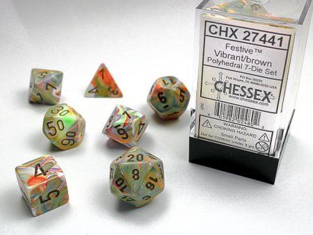 Chessex Festive Vibrant Brown 7-Die Set For Cheap