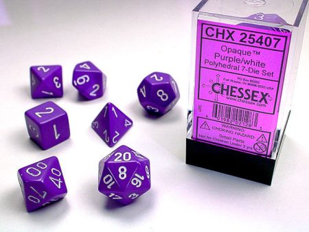 Chessex Opaque Purple White 7-Die Set Hot on Sale