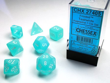 Chessex Frosted Teal white 7-Die Set Discount