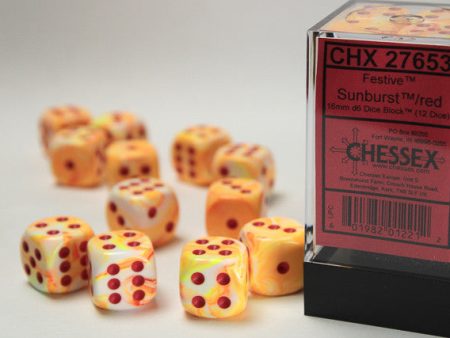 Chessex Festive 16mm d6 Sunburst Red (12) Online