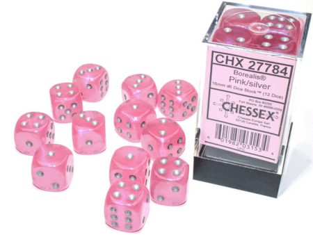 Chessex Borealis 16mm d6 Pink silver Luminary Block (12) Hot on Sale