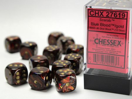 Chessex Scarab 16mm d6 Blue Blood gold Block (12) Online