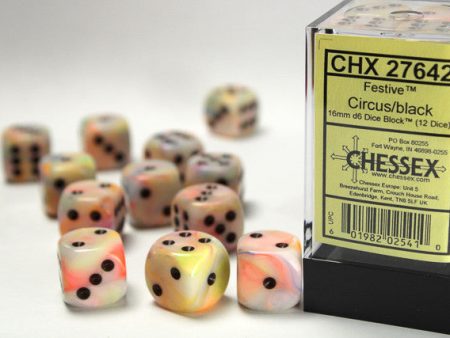 Chessex Festive 16mm d6 Circus Black Block (12) Cheap