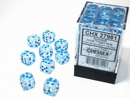 Chessex Borealis 12mm d6 Icicle light blue (36) For Cheap