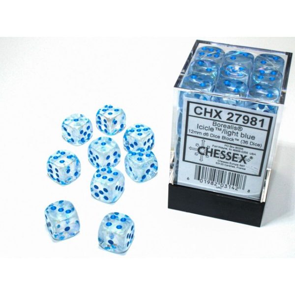 Chessex Borealis 12mm d6 Icicle light blue (36) For Cheap